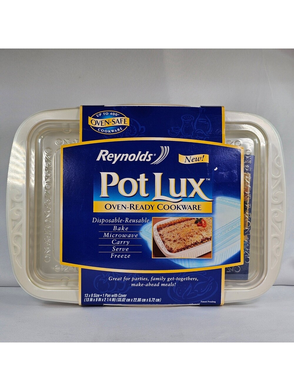 Vtg Reynolds Pot Lux Oven Ready Cookware 13x9 Pan  Lid Disposable Reusable White